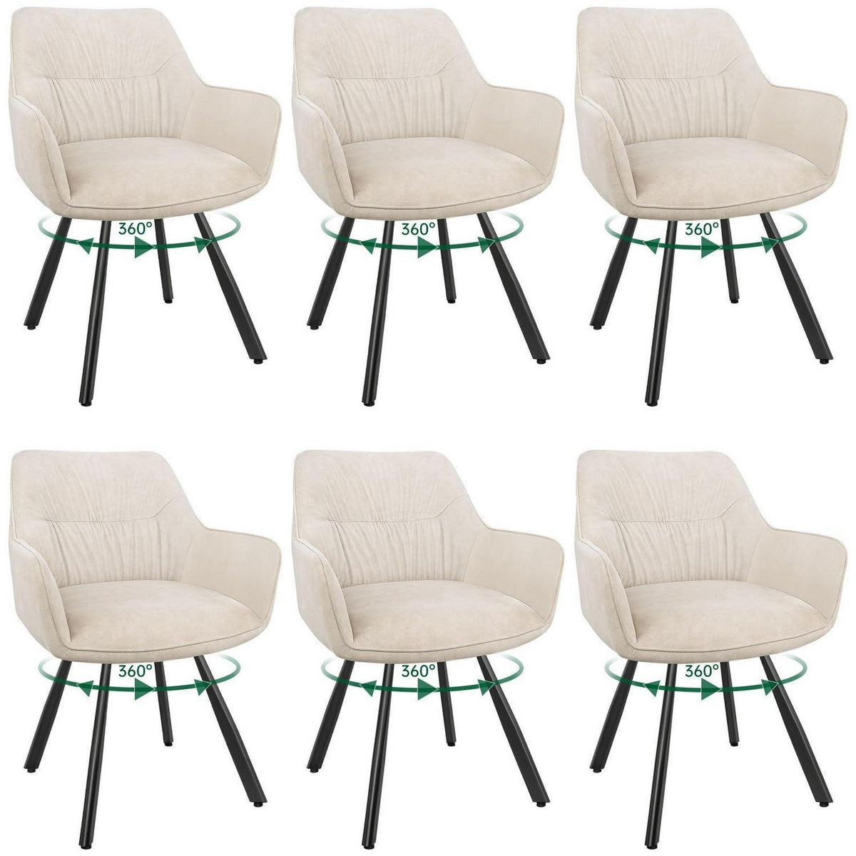 Drehbarer Esszimmerstuhl Set 6 – Samt, Khaki, 360°