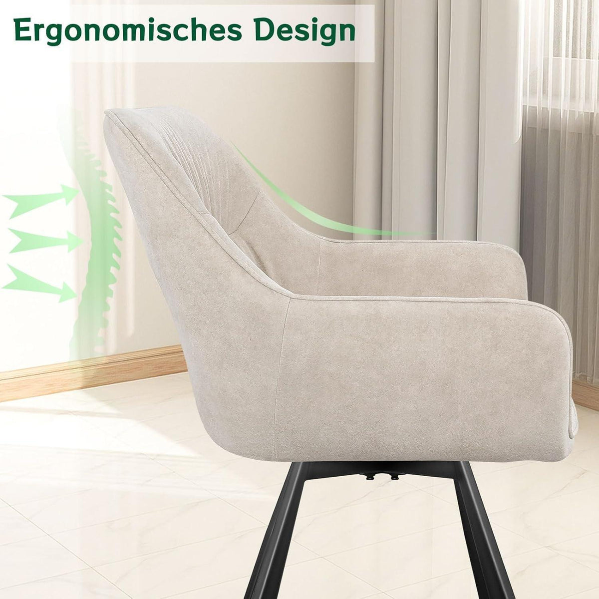Drehbarer Esszimmerstuhl Set 6 – Samt, Khaki, 360°
