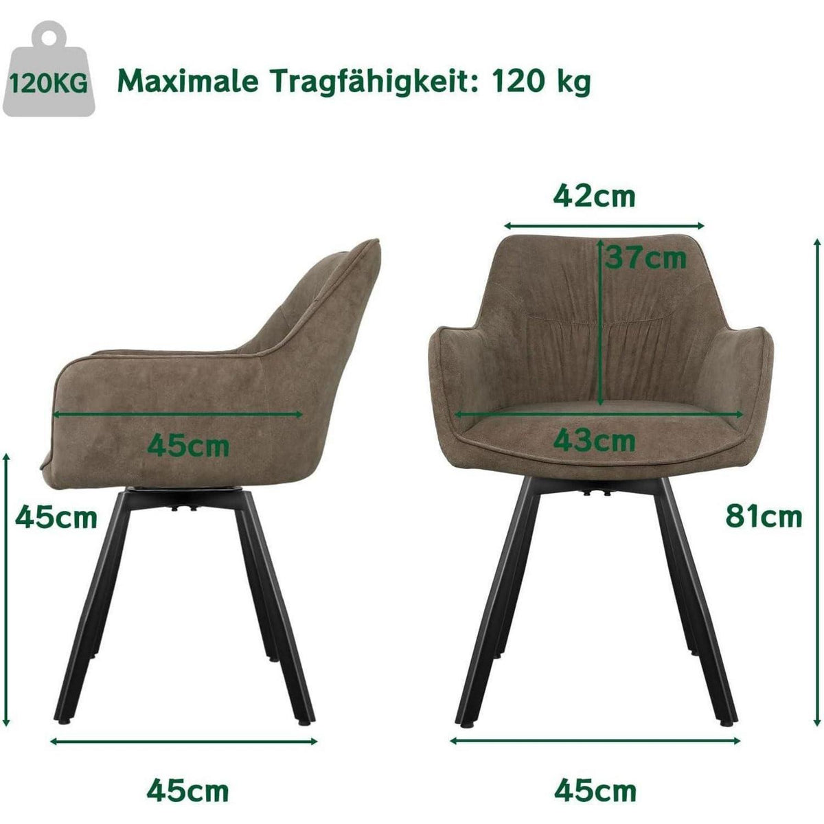 Drehbarer Esszimmerstuhl Set Braun – Samt, Armlehnen & Komfort