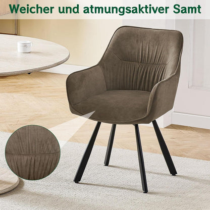 Drehbarer Esszimmerstuhl Set Braun – Samt, Armlehnen & Komfort