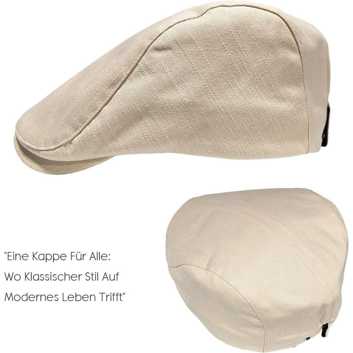 Baumwoll Flatcap Herren Damen – Schiebermütze Beige, Verstellbar