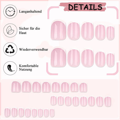 24er Set French Press on Nails - Kurz & Quadratisch Rosa