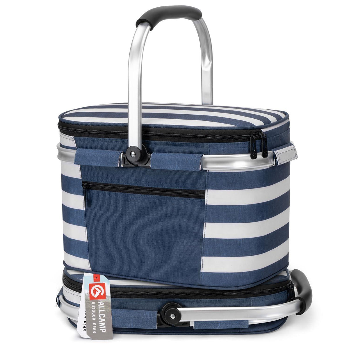 Faltbare Kühltasche & Picknickkorb für 2 Personen – Blau/Weiß