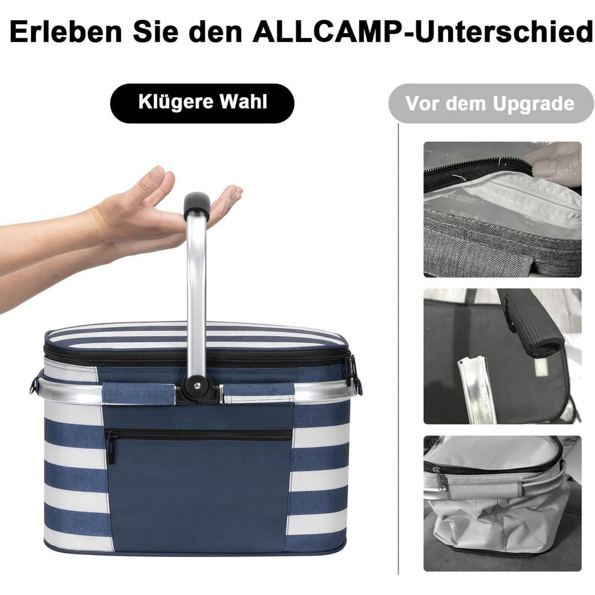 Faltbare Kühltasche & Picknickkorb für 2 Personen – Blau/Weiß