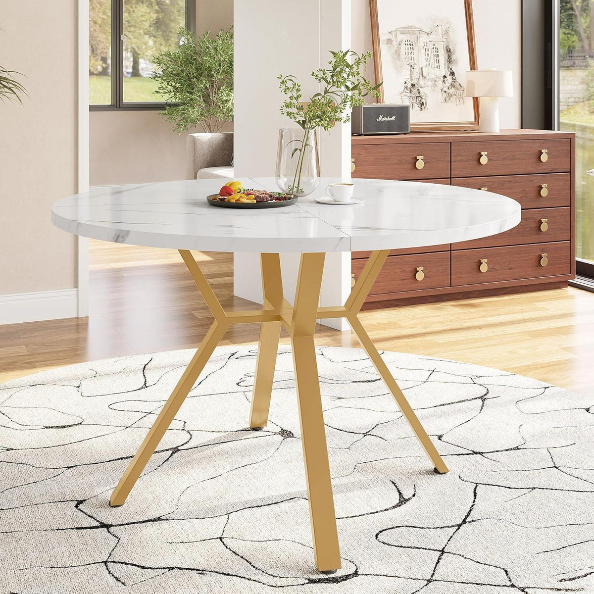 Runder Esstisch Set mit 4 Samtstühlen – Modern & Elegant
