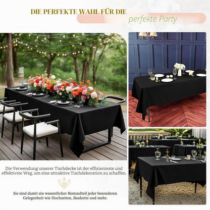 12x Schwarz Tischdecke 153x260cm - Rechteckig & Waschbar