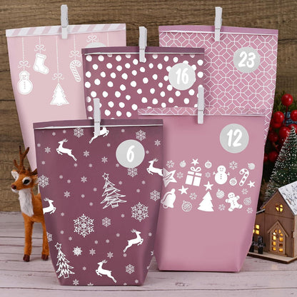 Adventskalender Tüten zum Befüllen, Rosa, 24 XXL Geschenktüten