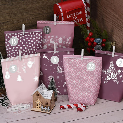 Adventskalender Tüten zum Befüllen, Rosa, 24 XXL Geschenktüten