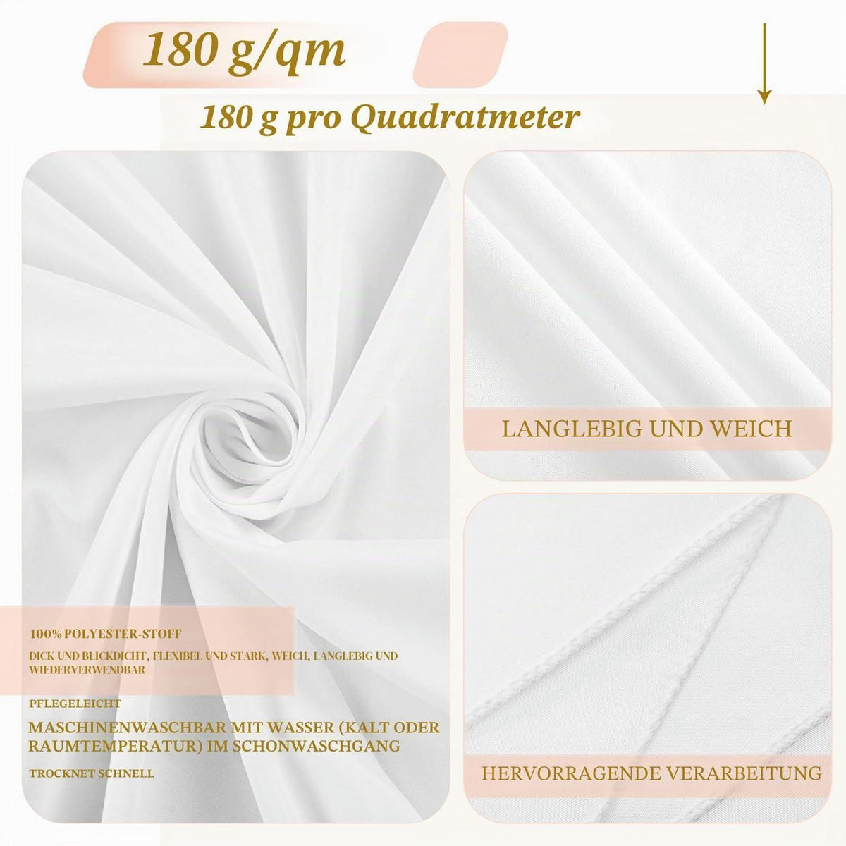 12x Weiße Tischdecken 153x260cm – Rechteckig & Waschbar