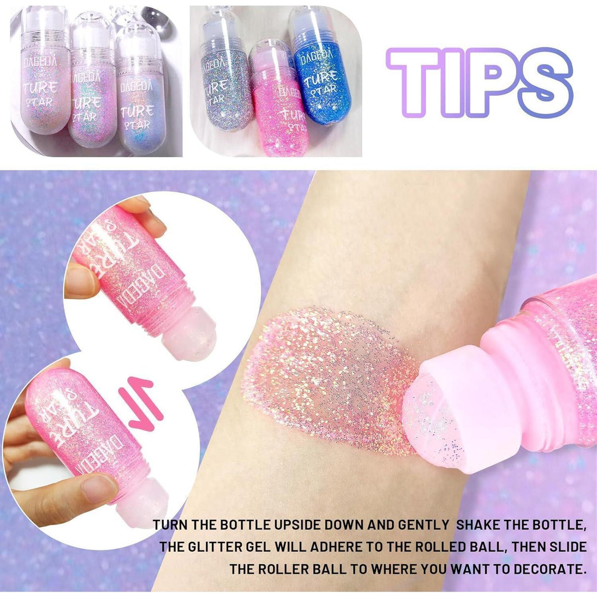 Roll-on Körperglitzer Gel, Holografisch, Feenstaub, für Festivals & Partys