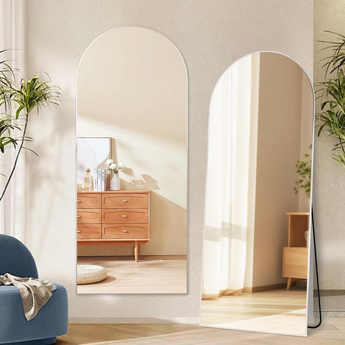 Gewölbter Bodenspiegel 165x60cm – Stand- & Wandspiegel Silber