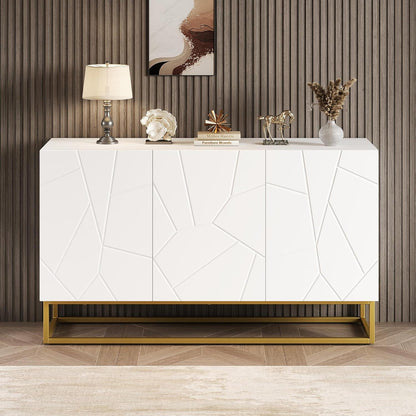 Hochglanz Sideboard Weiß mit 4 Fächern & Verstellbaren Regalböden