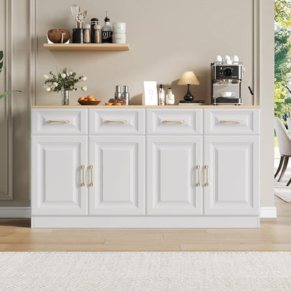 Weißes Sideboard mit 4 Schubladen & Scheunentüren (140x40x75cm)