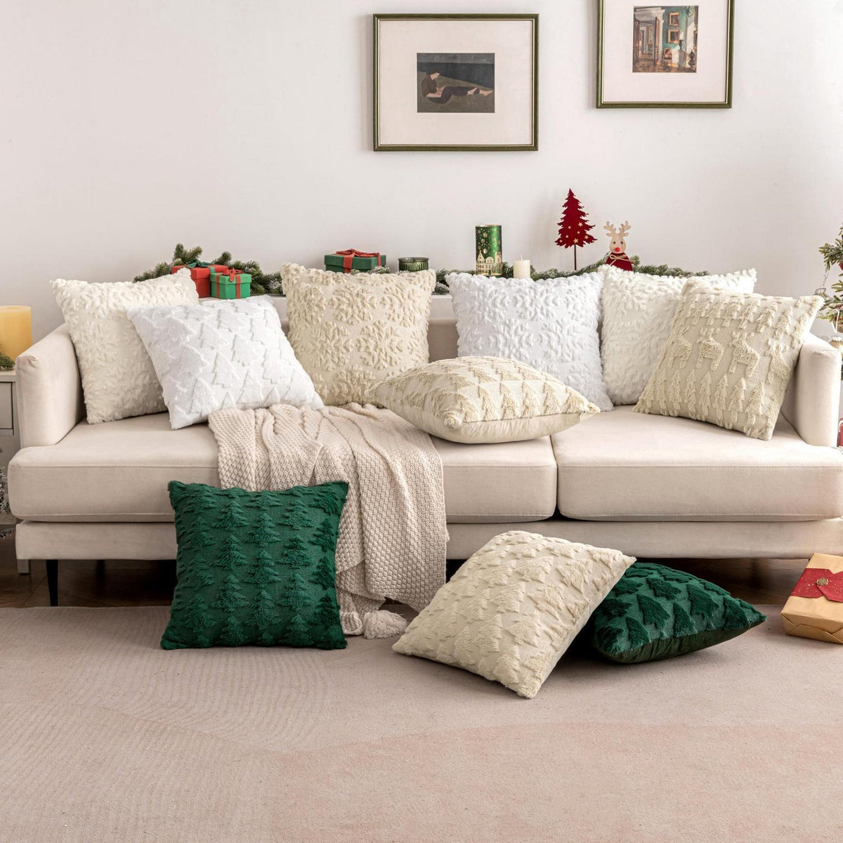 Weihnachtliche Kissenbezüge 2er Set – Beige, 50x50 cm