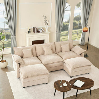 Modulares U-förmiges Sofa 3-Sitzer mit Hocker, Hellbraun