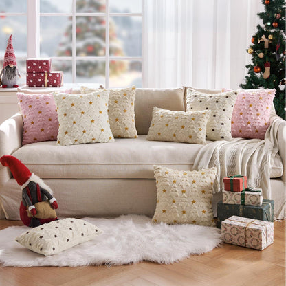 Weihnachtliche Kissenbezüge 2er Set - Samt & Wolle, Beige 50x50cm