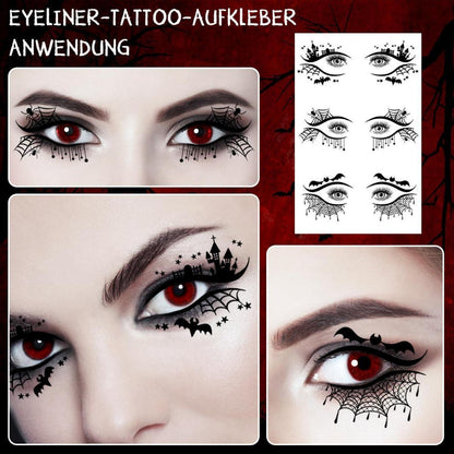 Halloween Gesichts-Tattoos 8 Blatt Fledermäuse Spinnen Augen Halskette