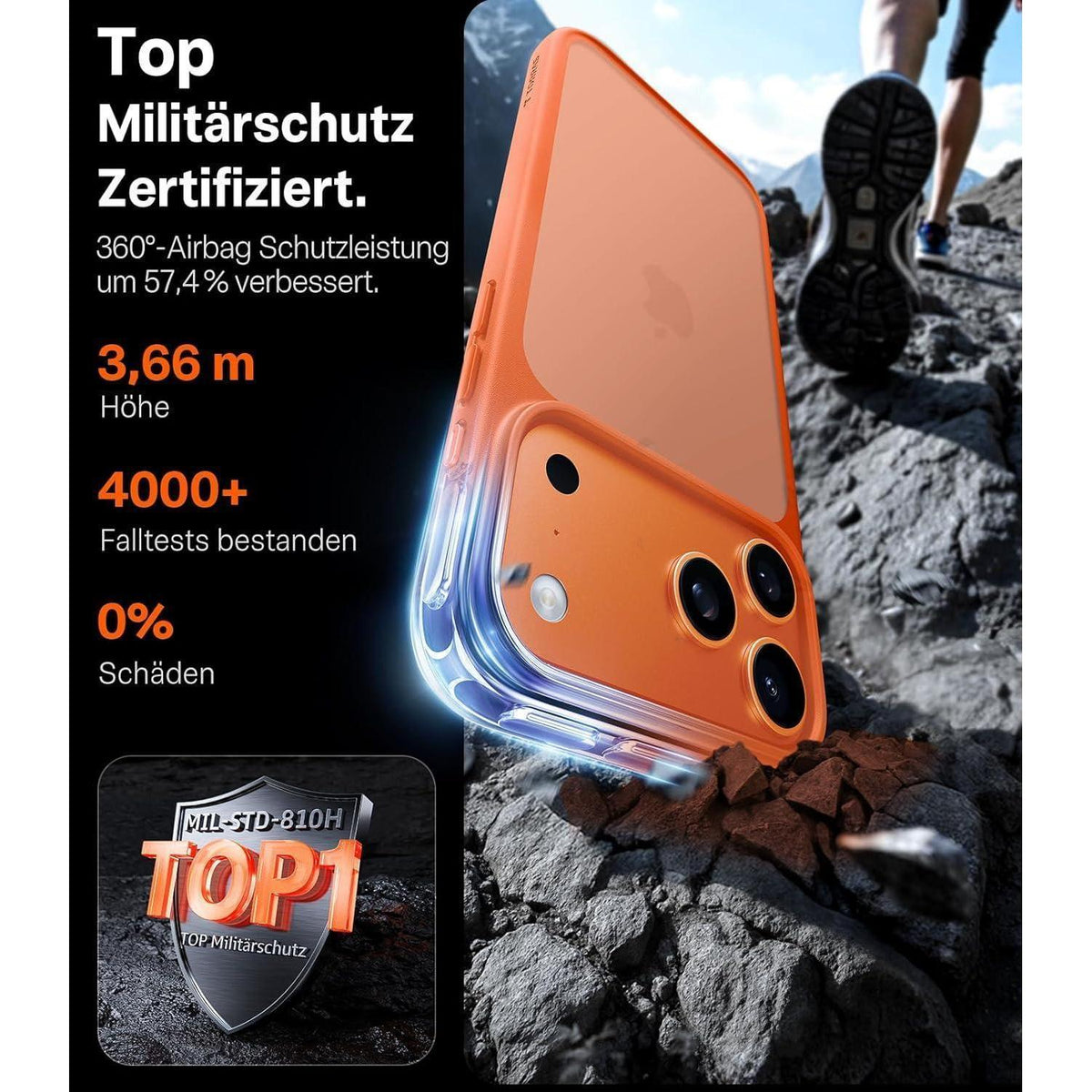 iPhone 17 Pro Max Hülle: Stoßfest, Kameraknopf-Schutz, Orange