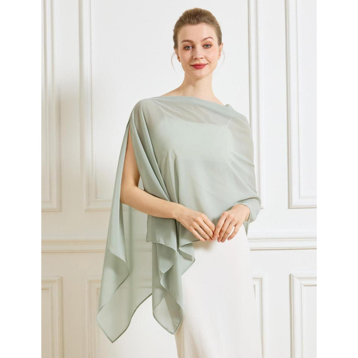 Chiffon Schal Elegant Stola für Abendkleid Hochzeit Salbei Grün Einheitsgröße