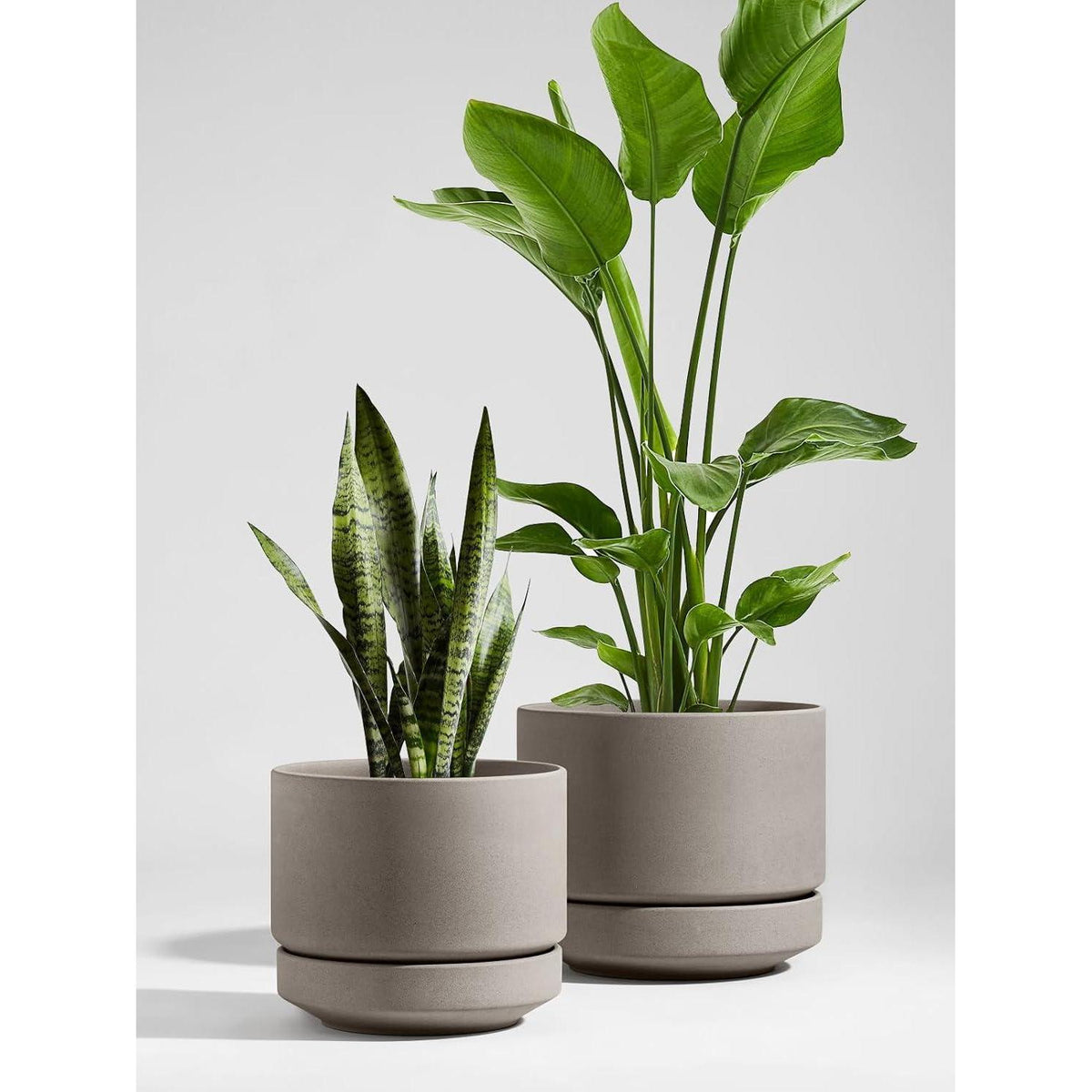 Großer Keramik Blumentopf 30 cm mit Untersetzer – Neutral Grau