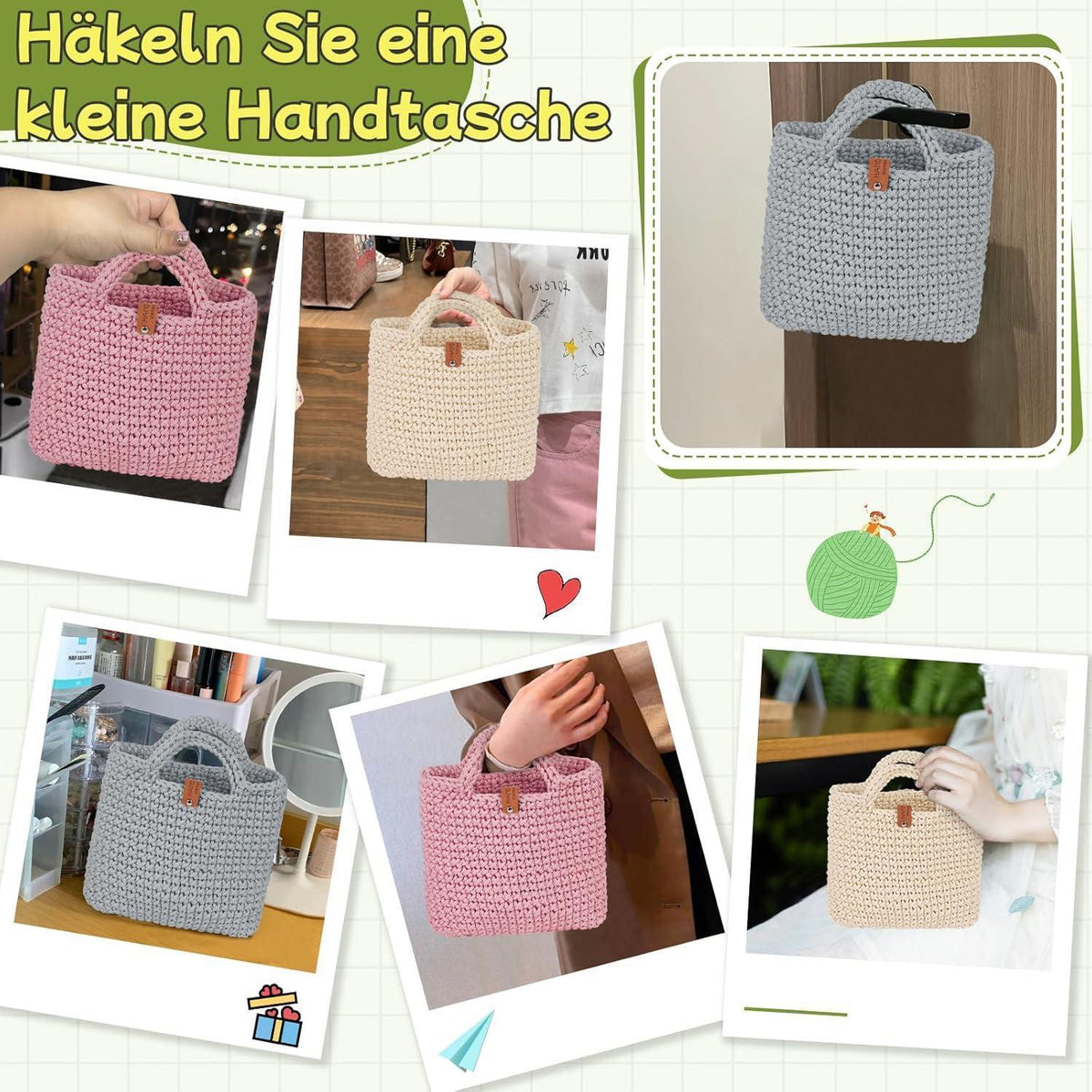 Häkelset Tasche für Anfänger mit Anleitung und Wolle