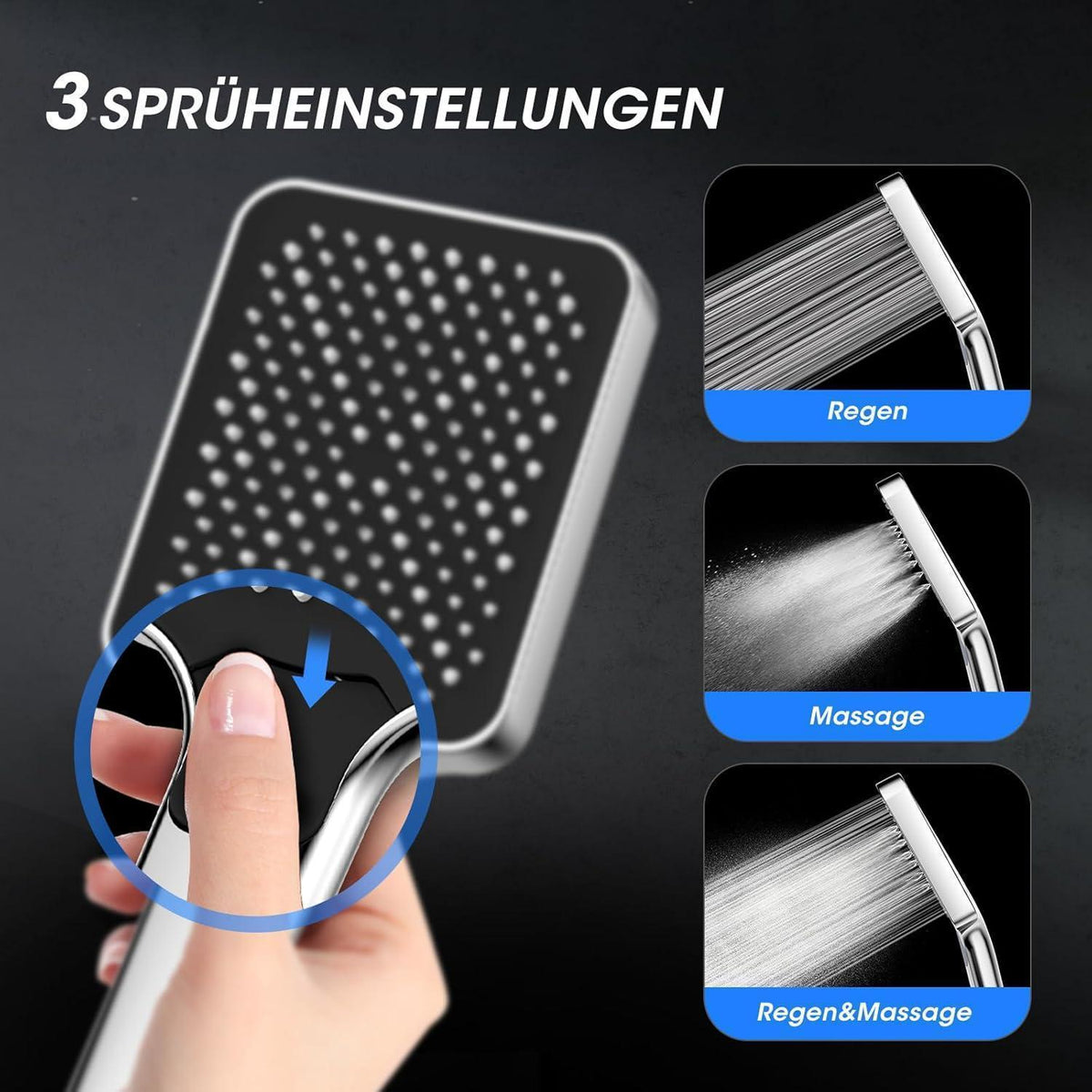 Hochdruck Duschkopf mit Schlauch 2m – Wassersparend & Flexibel