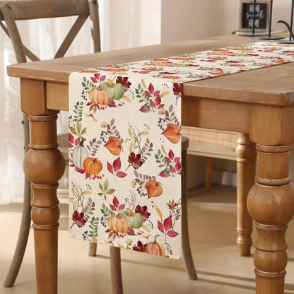 Herbst Tischläufer 40x140 cm – Orange Grün Blätter Deko
