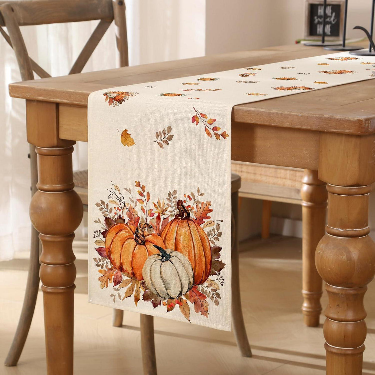 Herbst Tischläufer Orange Kürbisblätter 33x183 cm