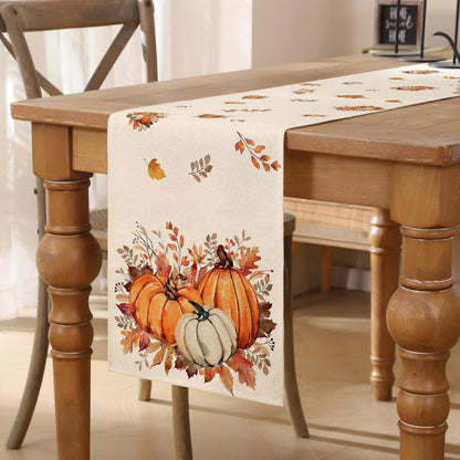 Herbst Tischläufer Orange Kürbisblätter 33x183 cm