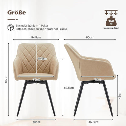 Drehbare Esszimmerstühle 2er Set, Beige Creme