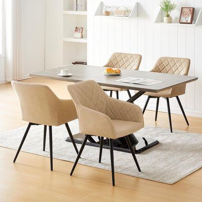 Drehbare Esszimmerstühle 4er Set, Beige in Lederoptik