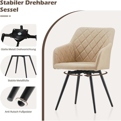 Drehbare Esszimmerstühle 4er Set, Beige in Lederoptik