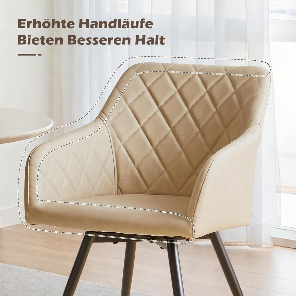 Drehbare Esszimmerstühle 4er Set, Beige in Lederoptik