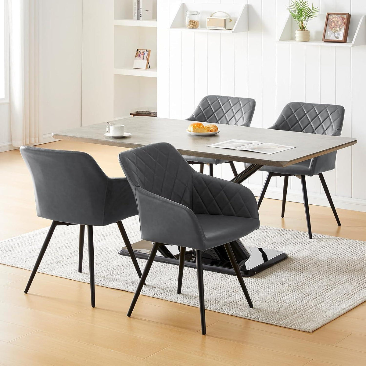 Drehbare Esszimmerstühle Set 4 – Bequeme Stühle in Lederoptik