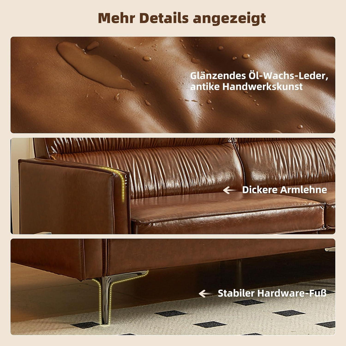 Vintage 3-Sitzer Sofa Braun – Retro Couch mit Knopfheftung & Metallfüßen