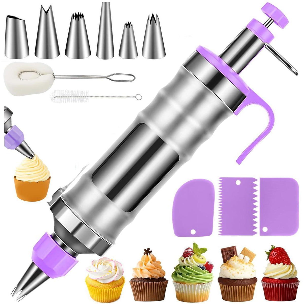 Kuchendekorations-Set Lila – Spritzpistole & Tüllen