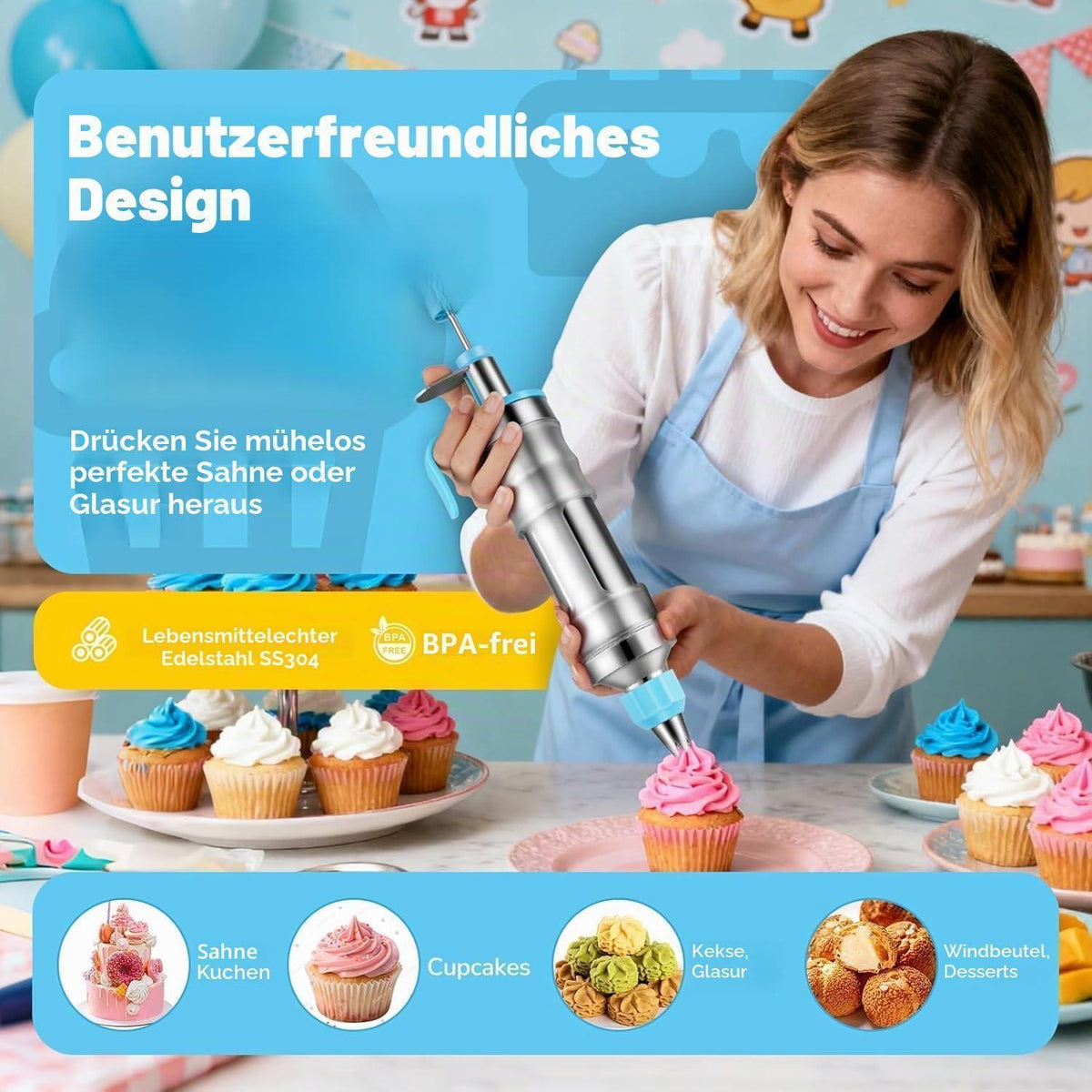 Kuchendekorations-Set Lila – Spritzpistole & Tüllen