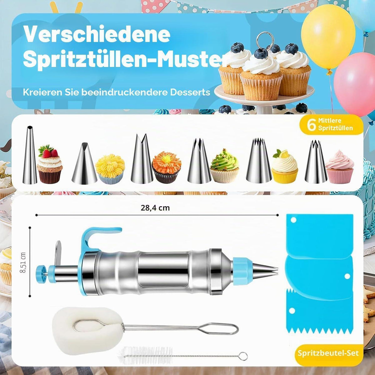 Kuchendekorations-Set Lila – Spritzpistole & Tüllen