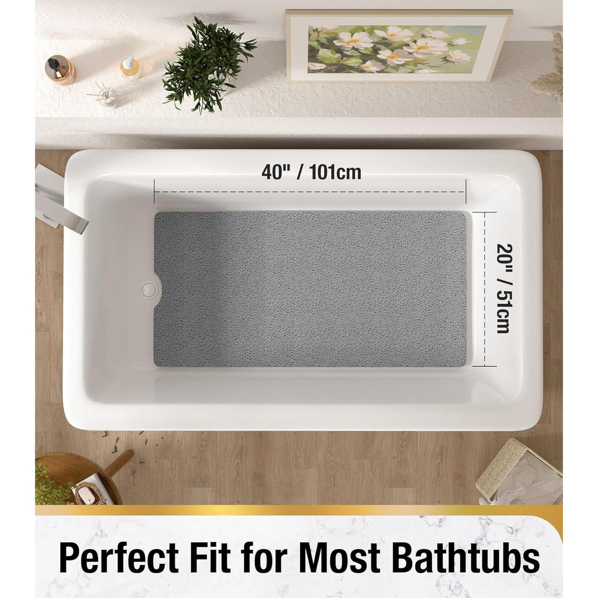 Rutschfeste Badewannenmatte 101x51cm – Schnelltrocknend & Zuschneidbar