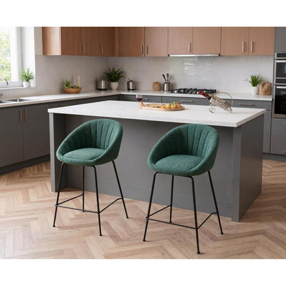 Grüner Barhocker Set mit geschwungener Rückenlehne