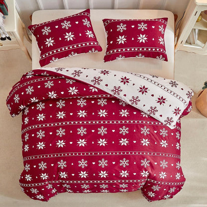 Weihnachts Bettwäsche-Set rot Schneeflocken 200x200 cm