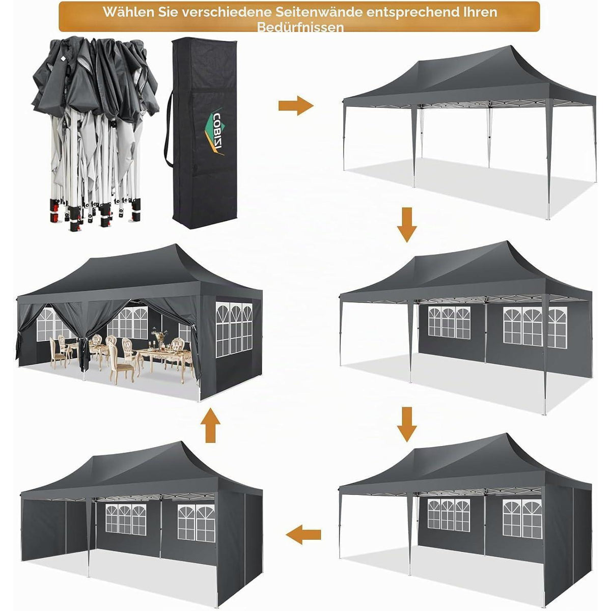 Faltpavillon 3x6m mit Seitenteilen – Wasserdicht & UV-Schutz