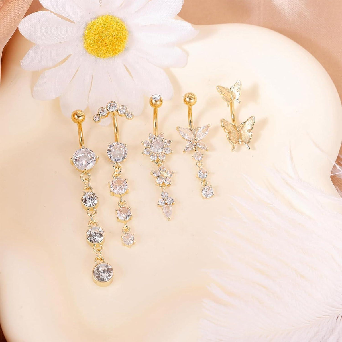 5er Set Bauchnabelpiercing Schmetterling Gold Chirurgenstahl Hängend