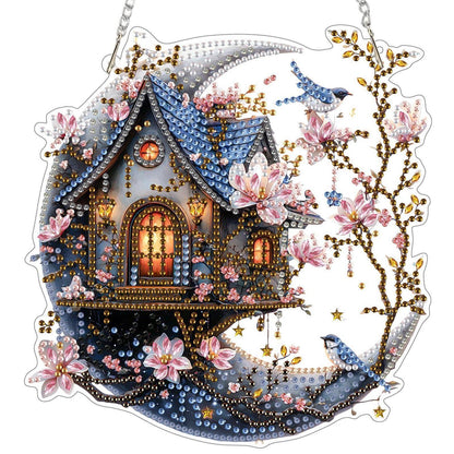 Diamant Painting Anhänger Haus auf dem Mond – DIY Set für Fenster