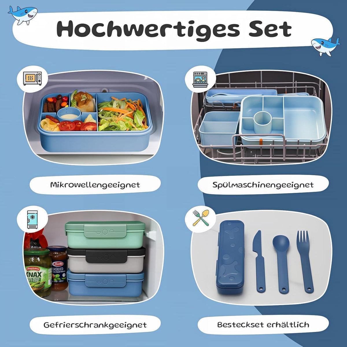 Brotdose Kinder mit Fächern & Aufklebern – Auslaufsicher & BPA-frei