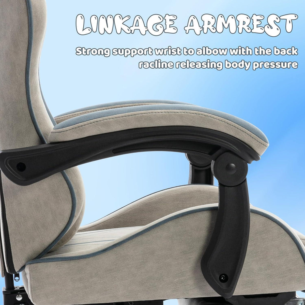 Ergonomischer Gaming-Stuhl mit Fußstütze, Kopfstütze & Lendenkissen – Grau