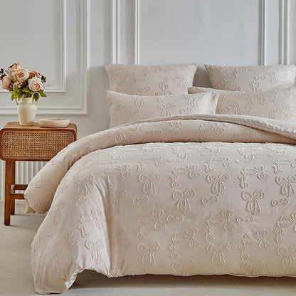 Getuftete Bettwäsche 135x200 Beige – 4-teilig mit Schleifenmuster