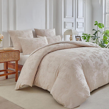 Getuftete Bettwäsche 135x200 Beige – 4-teilig mit Schleifenmuster