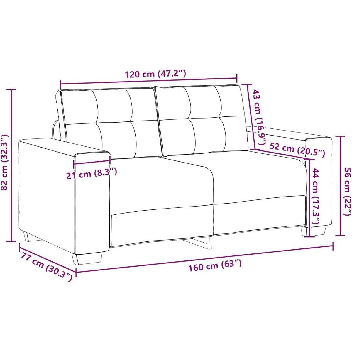 Samtsofa Zweisitzer Braun – Modernes Polstersofa 120 cm