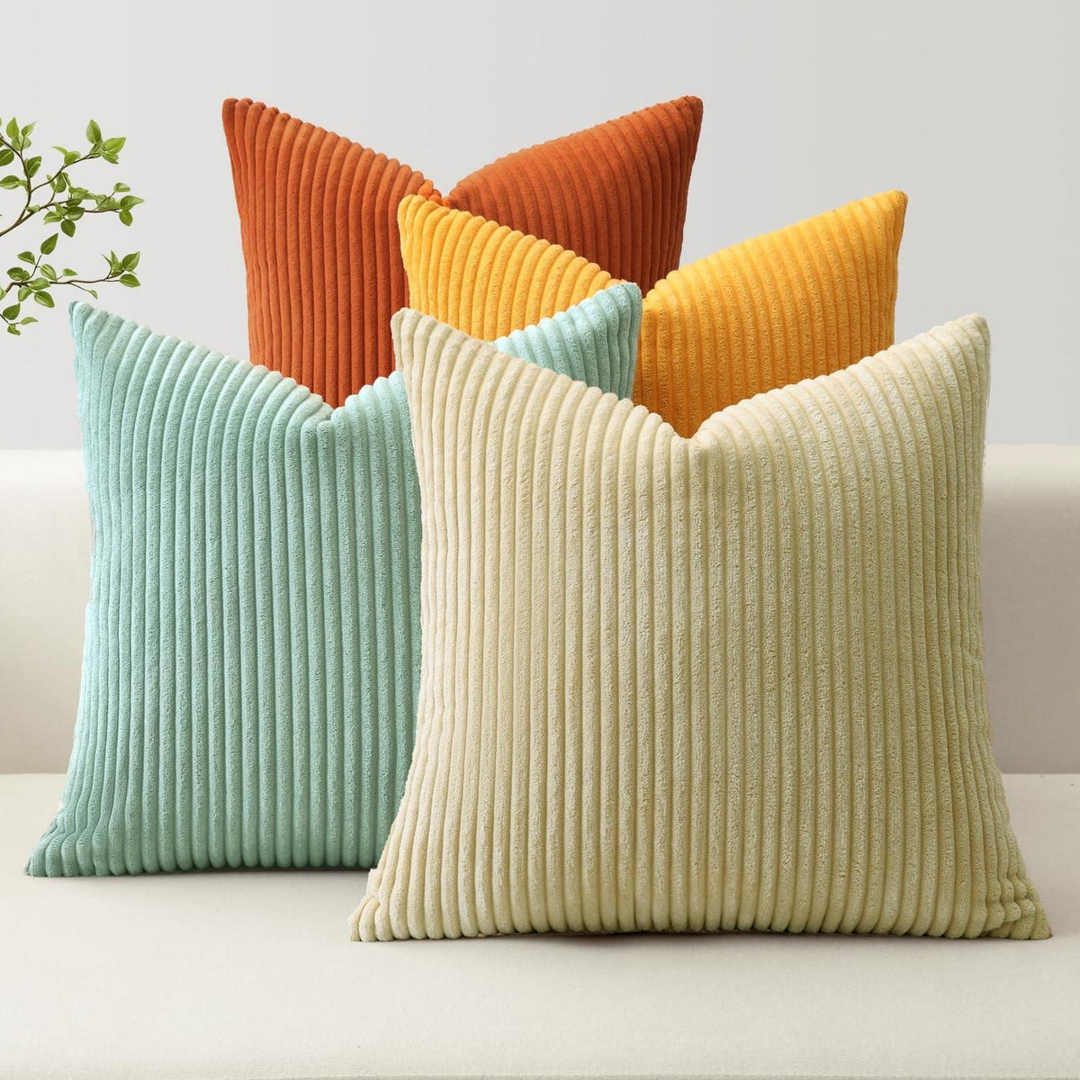 Cord Kissenbezüge 4er Set – 40x40 cm, Orange, Teal, Beige